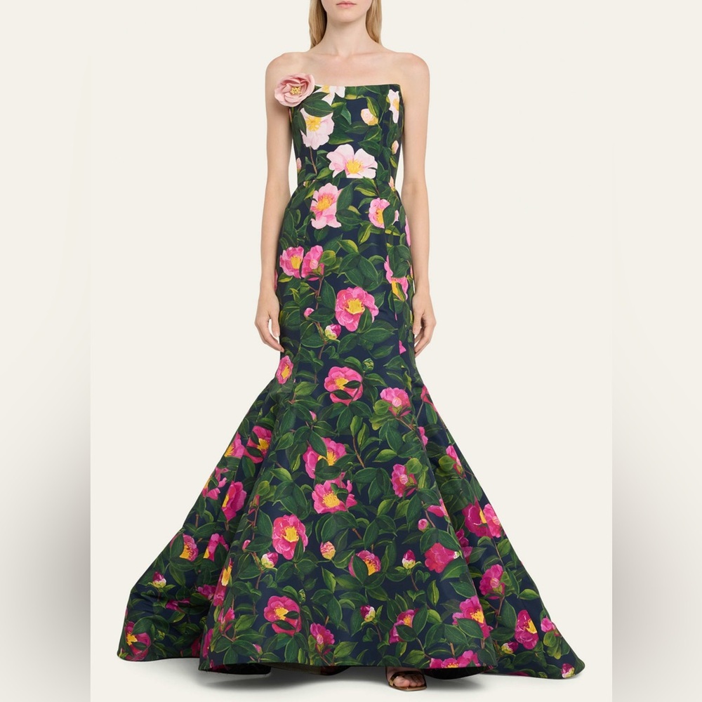 Oscar de la Renta Floral Print Strapless Gown Camellia Faille Mermaid Long Dress - Picture 16 of 16